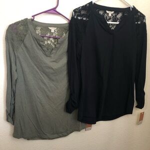 SONOMA Set of 2 Womens Misses Small Black Green Knit Tops Mixed Media NWT